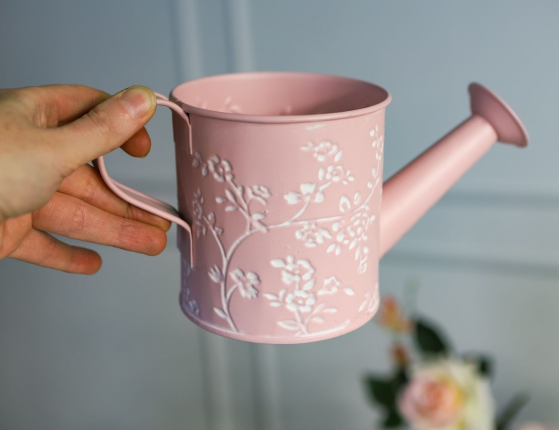 Декоративное кашпо-лейка ЛЕТНЯЯ АКВАРЕЛЬ, розовое, металлическое, 22х10 см