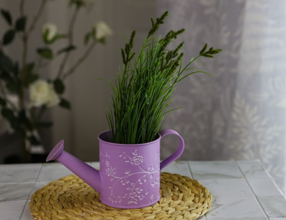 Декоративное кашпо-лейка ЛЕТНЯЯ АКВАРЕЛЬ, сереневое, металлическое, 22х10 см