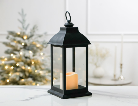 Винтажный фонарь ВИЛЛЕМ, чёрный, тёплый белый LED-огонь, 30 см, пластик, таймер, батарейки