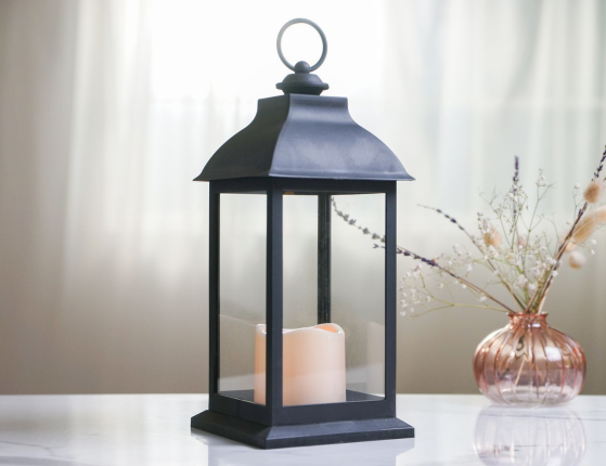 Винтажный фонарь ВИЛЛЕМ, чёрный, тёплый белый LED-огонь, 30 см, пластик, таймер, батарейки