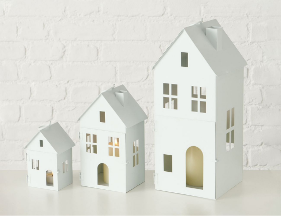 Набор подсвечников-домиков ФЛЕНСБУРГ, металл, белый, 13-35 см, 3 шт.