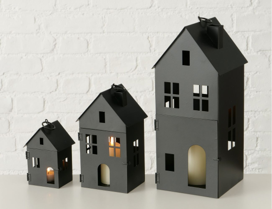 Набор подсвечников-домиков ФЛЕНСБУРГ, металл, чёрный, 13-35 см, 3 шт.