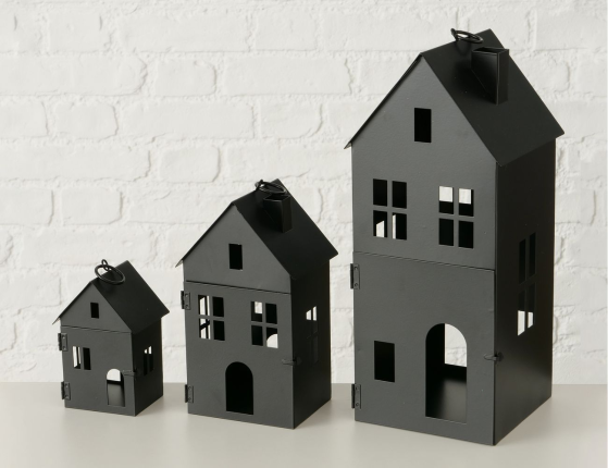 Набор подсвечников-домиков ФЛЕНСБУРГ, металл, чёрный, 13-35 см, 3 шт.