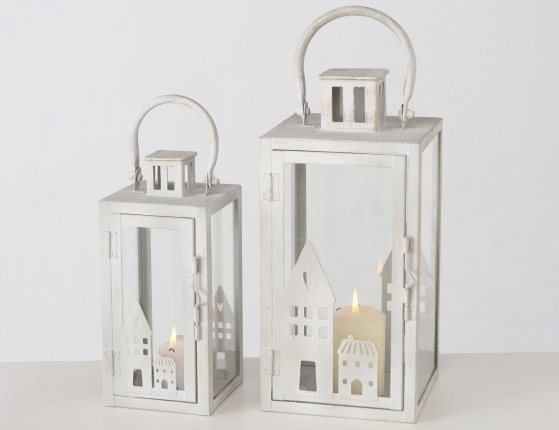 Набор декоративных подсвечников-фонарей СИЛЬКЕБОРГ, белый, 23-31 см, 2 шт.