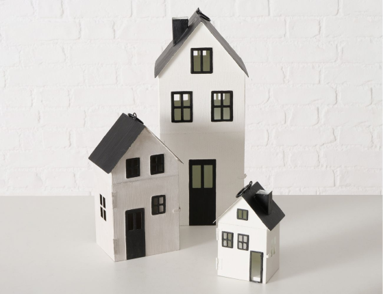 Набор декоративных подсвечников-домиков ЭСТЕРСУНД, металл, 13-36 см, 3 шт.