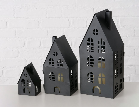 Набор подсвечников-домиков ХЕМНЕСБЕРГ, металл, чёрный, 13-35 см, 3 шт.