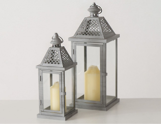 Набор декоративных подсвечников-фонарей ЛЕКНЕСС, металл, стекло, серый, 38-49 см, 2 шт.