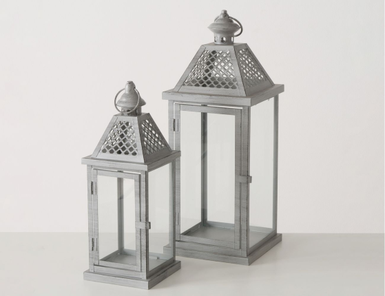 Набор декоративных подсвечников-фонарей ЛЕКНЕСС, металл, стекло, серый, 38-49 см, 2 шт.