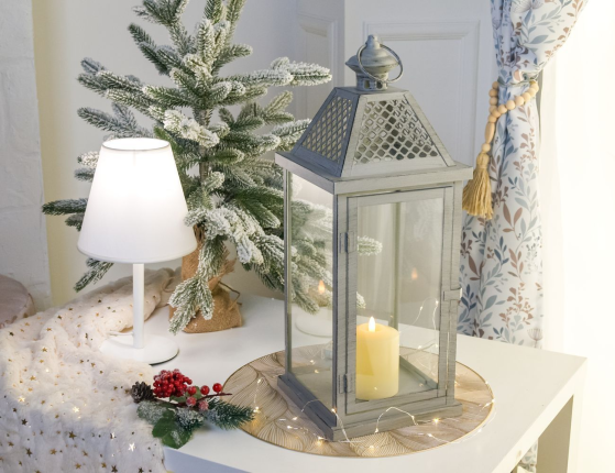 Набор декоративных подсвечников-фонарей ЛЕКНЕСС, металл, стекло, серый, 38-49 см, 2 шт.