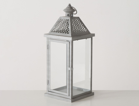 Декоративный подсвечник-фонарь ЛЕКНЕСС, металл, стекло, серый, 49 см