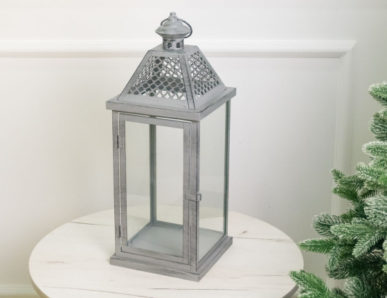 Декоративный подсвечник-фонарь ЛЕКНЕСС, металл, стекло, серый, 49 см