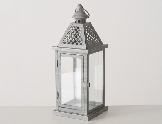 Декоративный подсвечник-фонарь ЛЕКНЕСС, металл, стекло, серый, 38 см