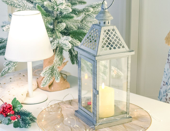 Декоративный подсвечник-фонарь ЛЕКНЕСС, металл, стекло, серый, 38 см