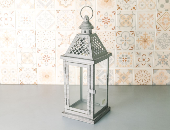 Декоративный подсвечник-фонарь ЛЕКНЕСС, металл, стекло, серый, 38 см