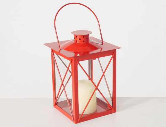 Декоративный подсвечник-фонарь АНДЕНЕС, металл, стекло, красный, 20 см