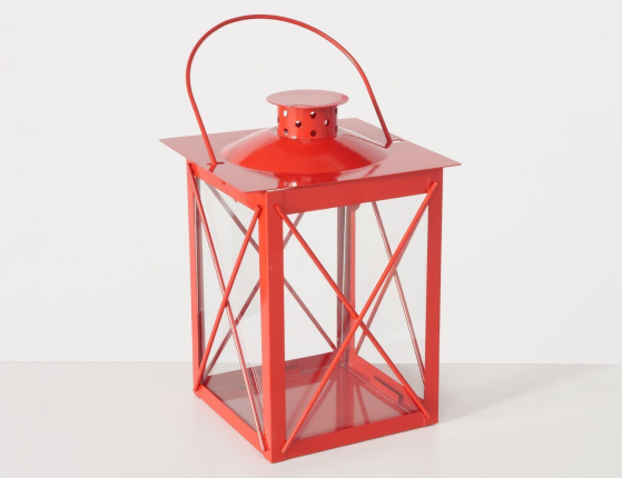 Декоративный подсвечник-фонарь АНДЕНЕС, металл, стекло, красный, 20 см