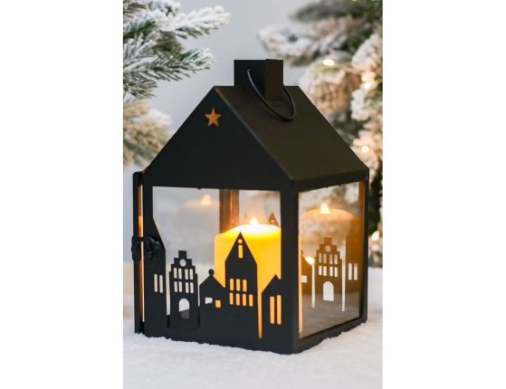 Декоративный подсвечник-фонарь ФЛАКСТАД, металл, стекло, 24 см