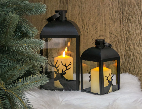 Набор декоративных подсвечников-фонарей СТЕЙНХЕР, металл, стекло, 24-35 см, 2 шт.