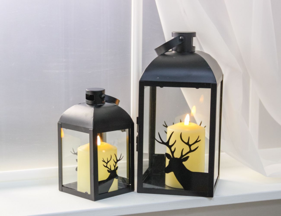 Набор декоративных подсвечников-фонарей СТЕЙНХЕР, металл, стекло, 24-35 см, 2 шт.