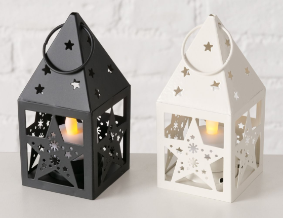 Декоративный подсвечник-фонарь ДОМИК СО ЗВЁЗДАМИ, металл, чёрный, 14 см