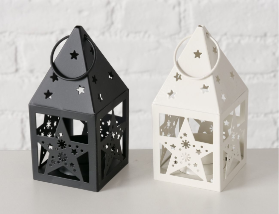 Декоративный подсвечник-фонарь ДОМИК СО ЗВЁЗДАМИ, металл, чёрный, 14 см