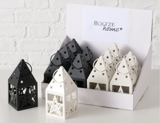 Декоративный подсвечник-фонарь ДОМИК СО ЗВЁЗДАМИ, металл, чёрный, 14 см