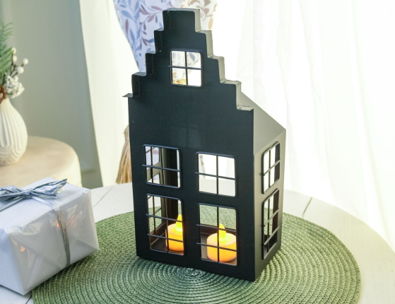Декоративный подсвечник-домик МАЛЬМЁ, металл, чёрный, 30 см