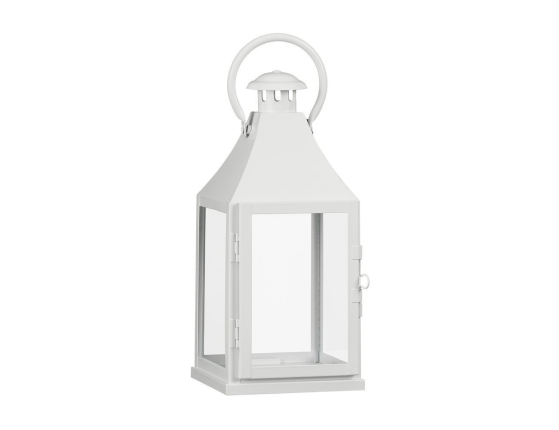 Подсвечник-фонарь КЕМПБЭЛ, металл, стекло, белый, 29 см