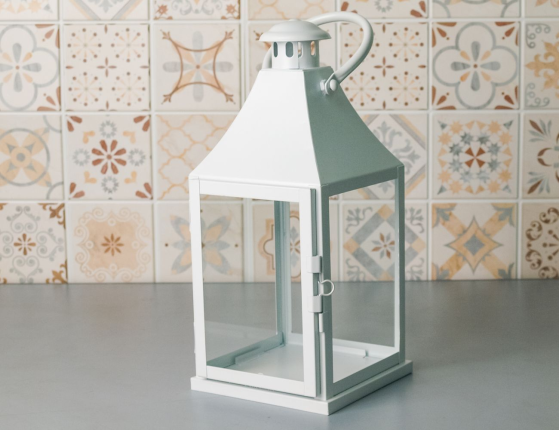 Подсвечник-фонарь КЕМПБЭЛ, металл, стекло, белый, 29 см