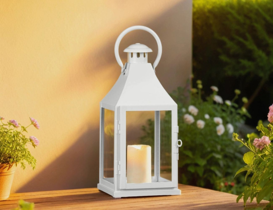 Подсвечник-фонарь КЕМПБЭЛ, металл, стекло, белый, 29 см
