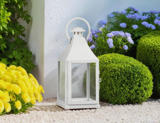 Подсвечник-фонарь КЕМПБЭЛ, металл, стекло, белый, 29 см