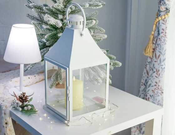 Подсвечник-фонарь КЕМПБЭЛ, металл, стекло, белый, 40 см