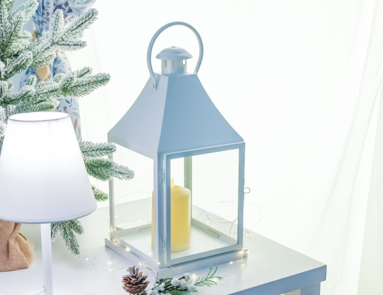 Подсвечник-фонарь КЕМПБЭЛ, металл, стекло, белый, 40 см