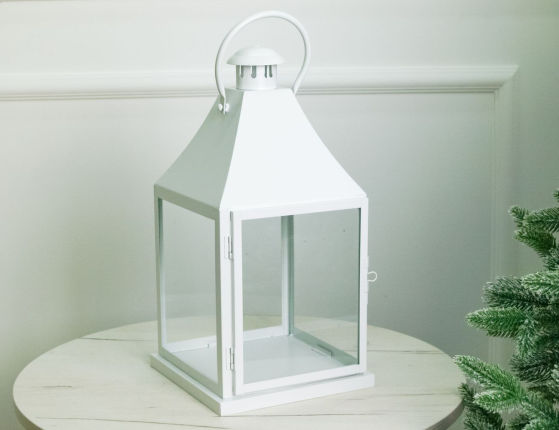 Подсвечник-фонарь КЕМПБЭЛ, металл, стекло, белый, 40 см