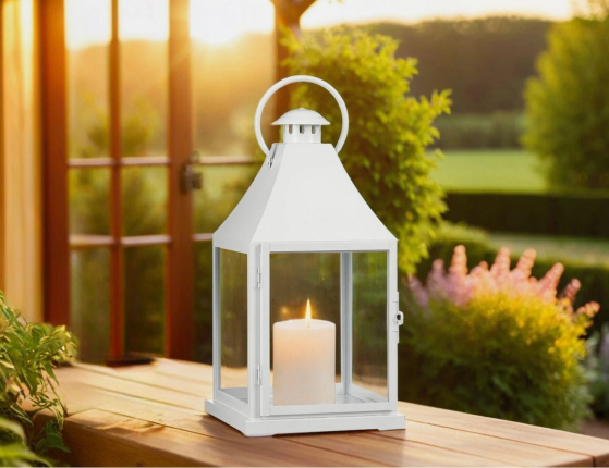 Подсвечник-фонарь КЕМПБЭЛ, металл, стекло, белый, 40 см