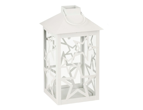 Декоративный подсвечник-фонарь СТАРФОЛ, металл, стекло, белый, 28 см