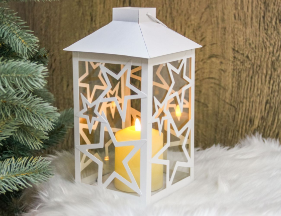 Декоративный подсвечник-фонарь СТАРФОЛ, металл, стекло, белый, 28 см