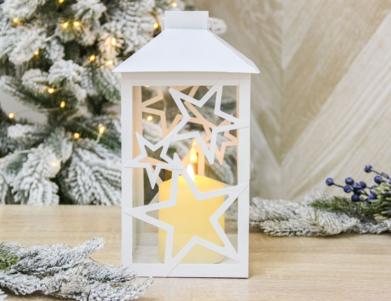 Декоративный подсвечник-фонарь СТАРФОЛ, металл, стекло, белый, 28 см