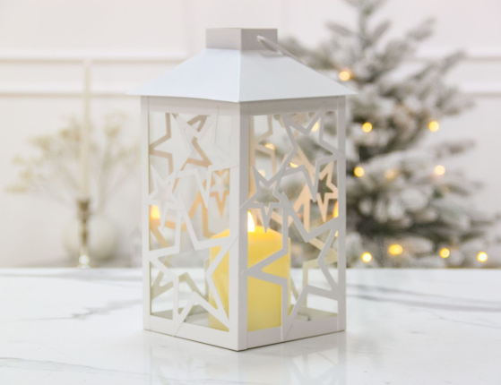 Декоративный подсвечник-фонарь СТАРФОЛ, металл, стекло, белый, 28 см