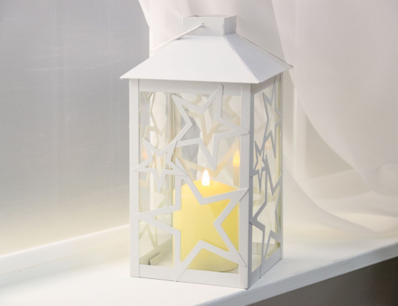 Декоративный подсвечник-фонарь СТАРФОЛ, металл, стекло, белый, 28 см