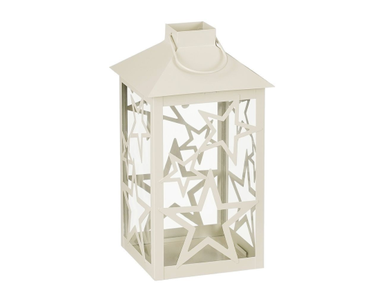 Декоративный подсвечник-фонарь СТАРФОЛ, металл, стекло, бежевый, 28 см