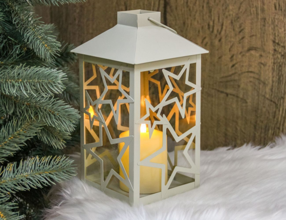 Декоративный подсвечник-фонарь СТАРФОЛ, металл, стекло, бежевый, 28 см