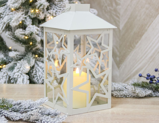 Декоративный подсвечник-фонарь СТАРФОЛ, металл, стекло, бежевый, 28 см