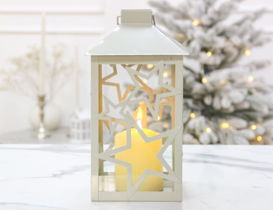 Декоративный подсвечник-фонарь СТАРФОЛ, металл, стекло, бежевый, 28 см