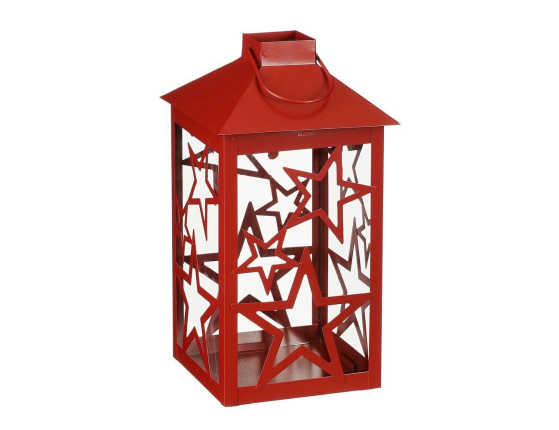 Декоративный подсвечник-фонарь СТАРФОЛ, металл, стекло, красный, 28 см