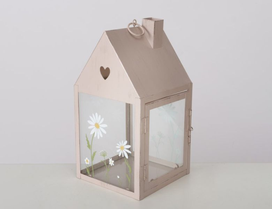 Декоративный подсвечник ДОМИК 'ЛЕТО В РОМАШКАХ', металл, розовый, 27х14 см