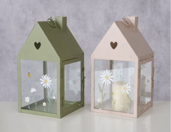 Декоративный подсвечник ДОМИК 'ЛЕТО В РОМАШКАХ', металл, розовый, 27х14 см