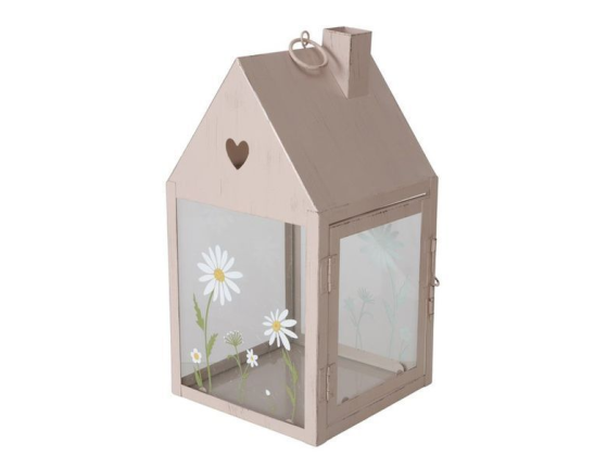 Декоративный подсвечник ДОМИК 'ЛЕТО В РОМАШКАХ', металл, розовый, 27х14 см