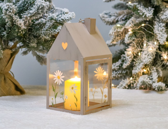 Декоративный подсвечник ДОМИК 'ЛЕТО В РОМАШКАХ', металл, розовый, 27х14 см