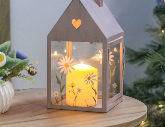 Декоративный подсвечник ДОМИК 'ЛЕТО В РОМАШКАХ', металл, розовый, 27х14 см